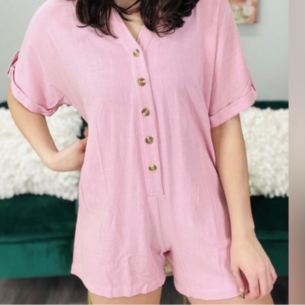 Pink Button-Up Romper